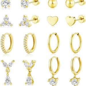 Hypoallergenic Surgical Steel Gold Earrings Set - Small Flat Back Hoop Studs for